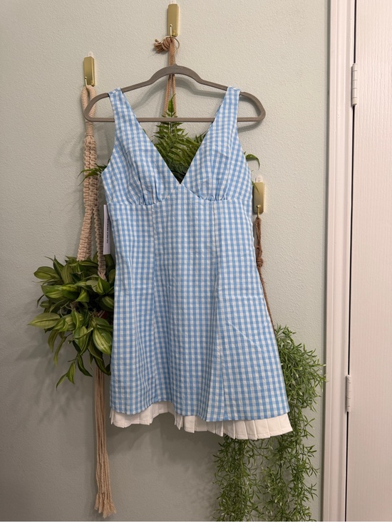 Princess Polly Dresses & Skirts - Light Blue Gingham V-Neck Sundress with White Hem